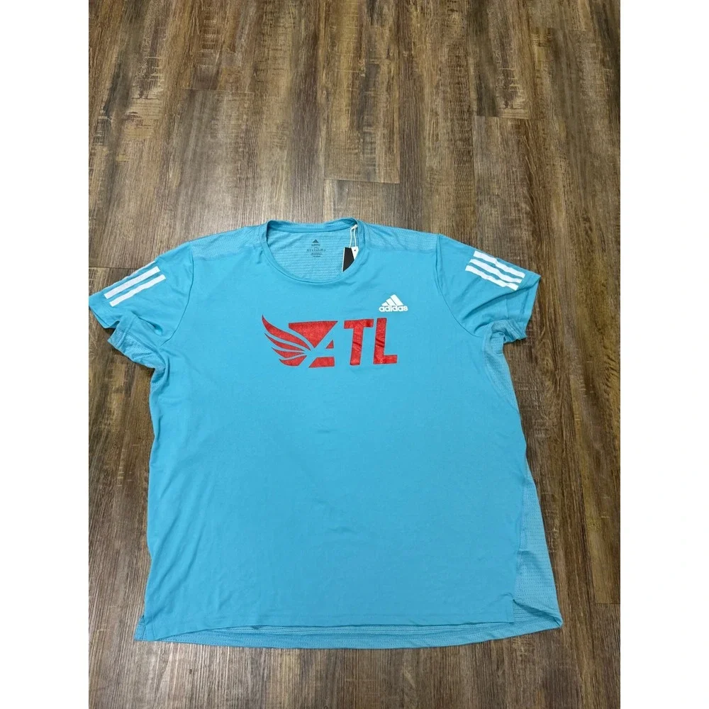 Adidas Aeroready ATL Graphic T-Shirt‎ Light Blue Red IC7625 Mens 3XL NEW